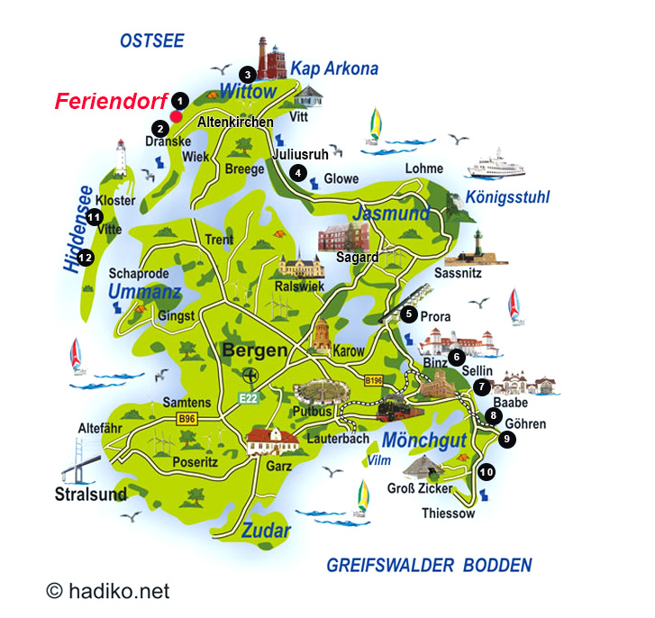 Inselkarte Rügen mit Badestränden